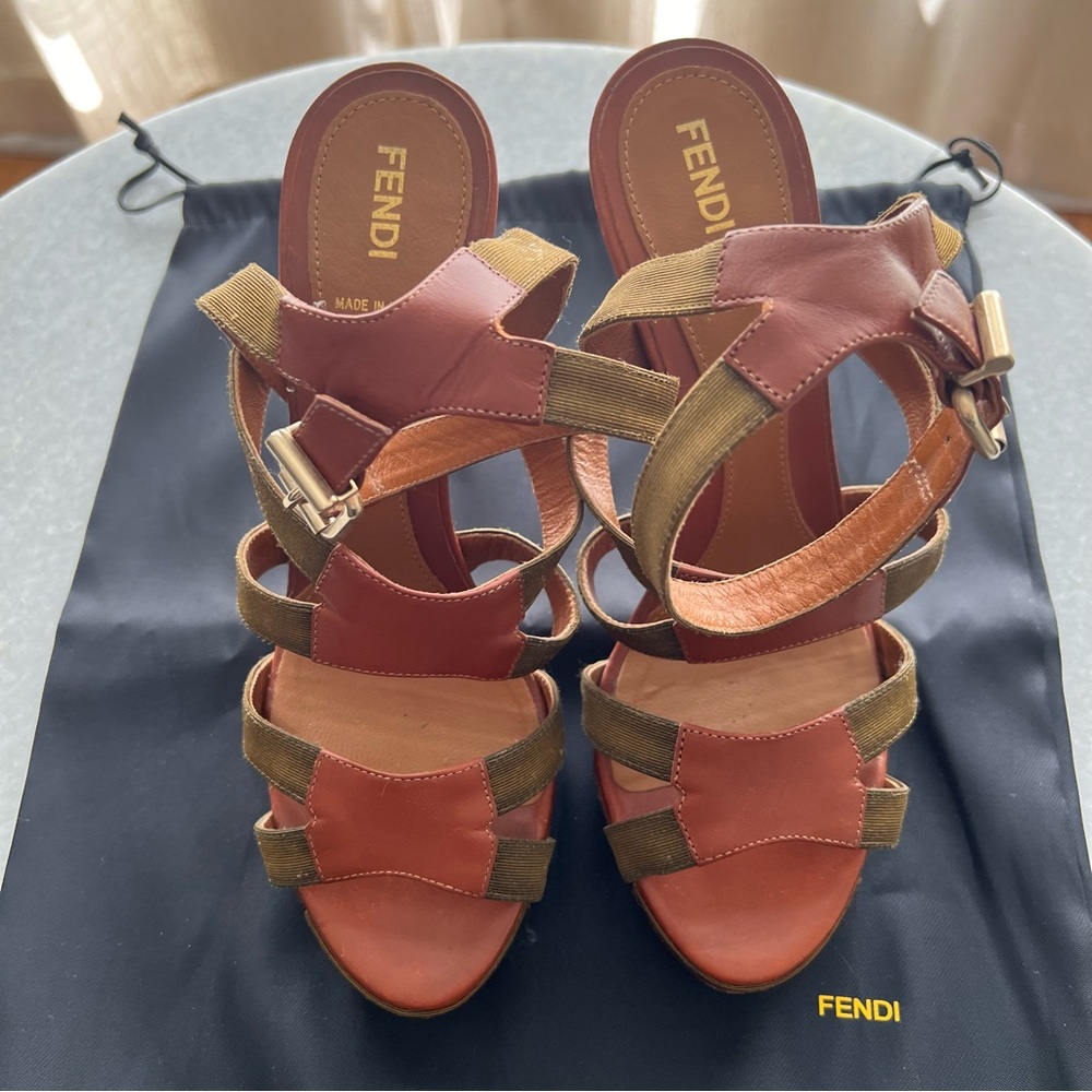 Fendi Brown and Tan Strappy Sandals
